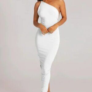 Melani The Label Off White Size M One Shoulder Ruched Low V-Back Bodycon Dress